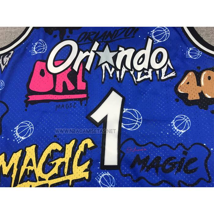 Camiseta Orlando Magic Penny Hardaway NO 1 Slap Sticker Mitchell & Ness 1994-95 Azul